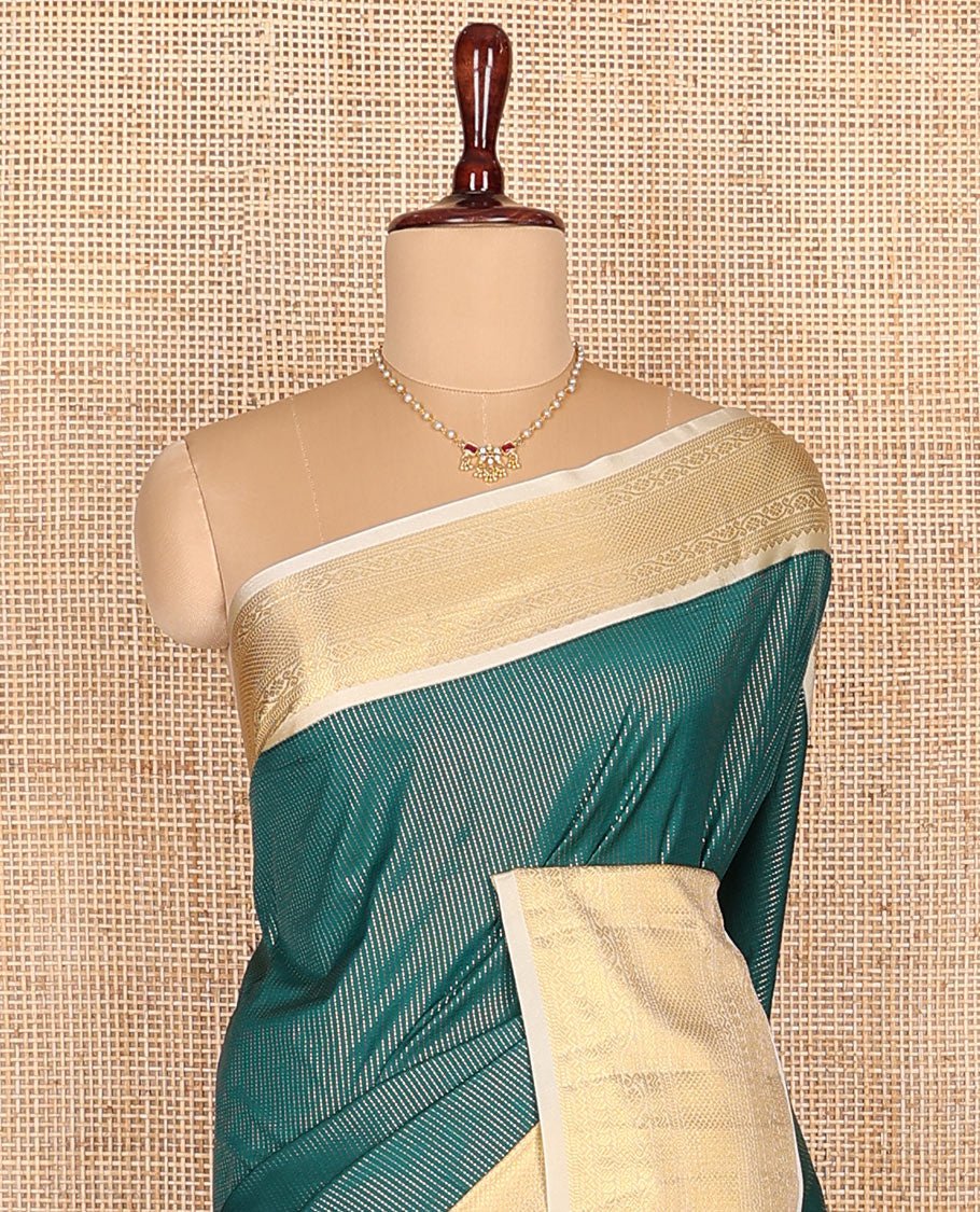 Green zari design budget silk saree, contrast traditional zari design border, and jaal pallu
