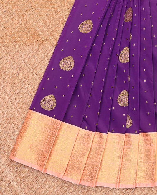 Purple Budget Silk Saree, Delicately Woven with Zari Buttas All Over Its Body, Complemented by a Contrast Traditional Zari Design Border, Intricately Designed Pallu, and Paired with a Contrast Blouse