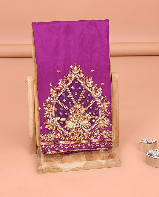 Purple Aari Material Blouse Spotlighted with Thilakam Design in Bead and Zarkan Stone Mixed Embroidery