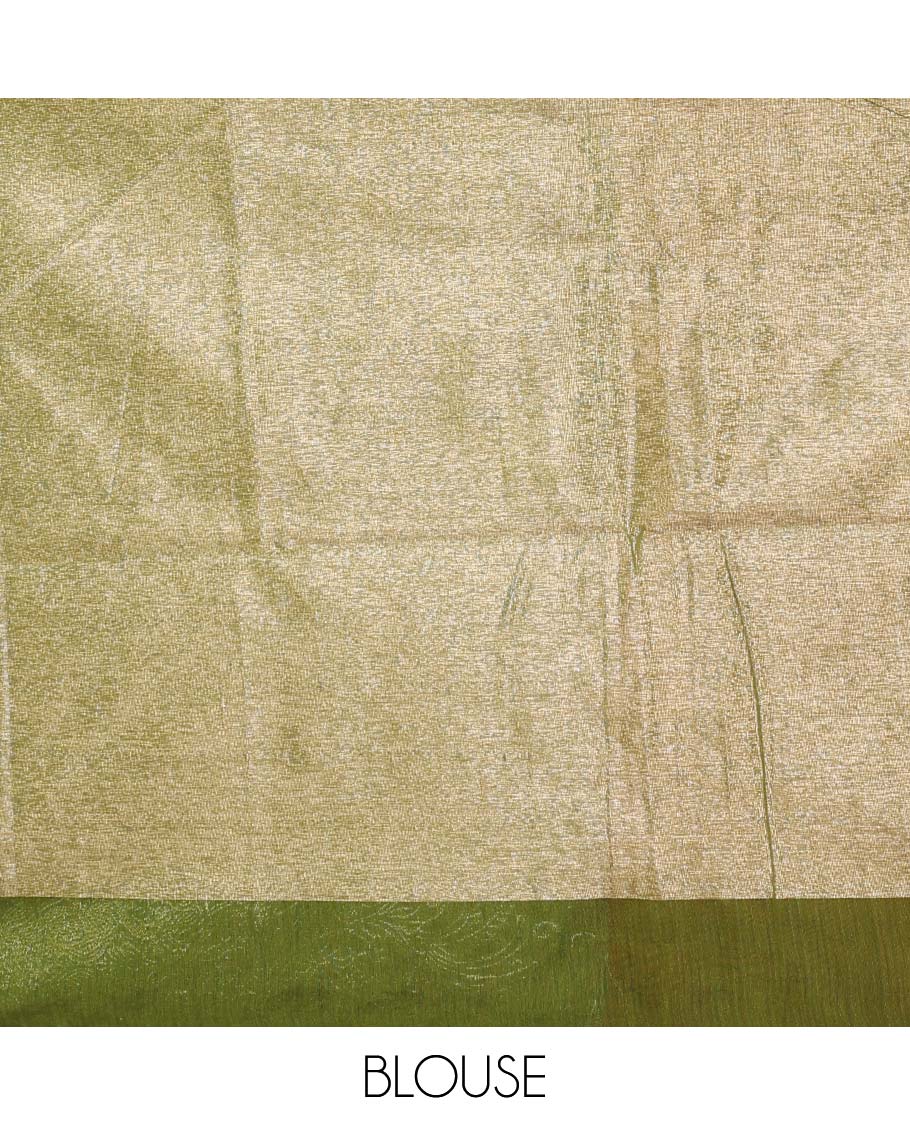 Orange zari buttas semi silk cotton saree, zari buttas border, and contrast intricate design pallu