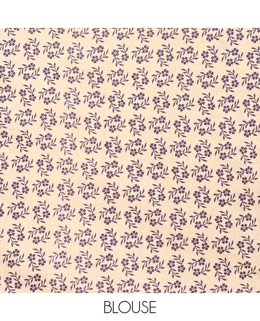 Brown floral vine machine-printed Kalamkari cotton saree, contrast floral creeper and peacock printed border, and pallu of floral, and geometric print