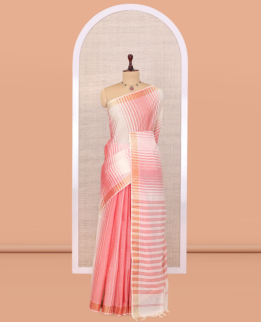 Cream-Peach Jute Cotton Saree