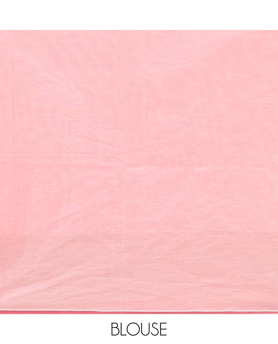 Pink dotted stripes, and square buttas Coimbatore cotton saree, contrast dotted stripes, and square buttas border, and pallu of floral motifs