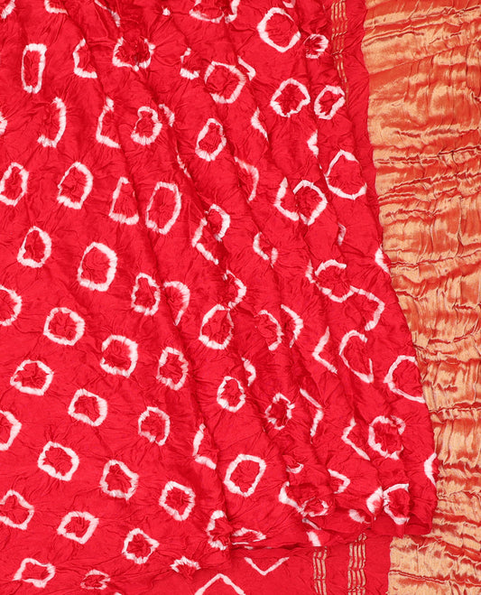 Borderless Red Bandhani Dola Silk Saree