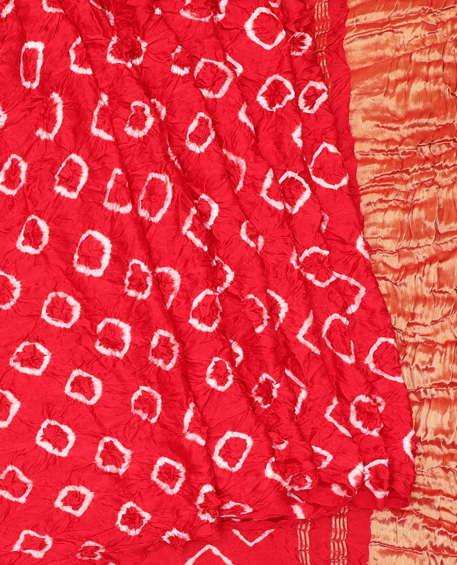 Borderless Red Bandhani Dola Silk Saree