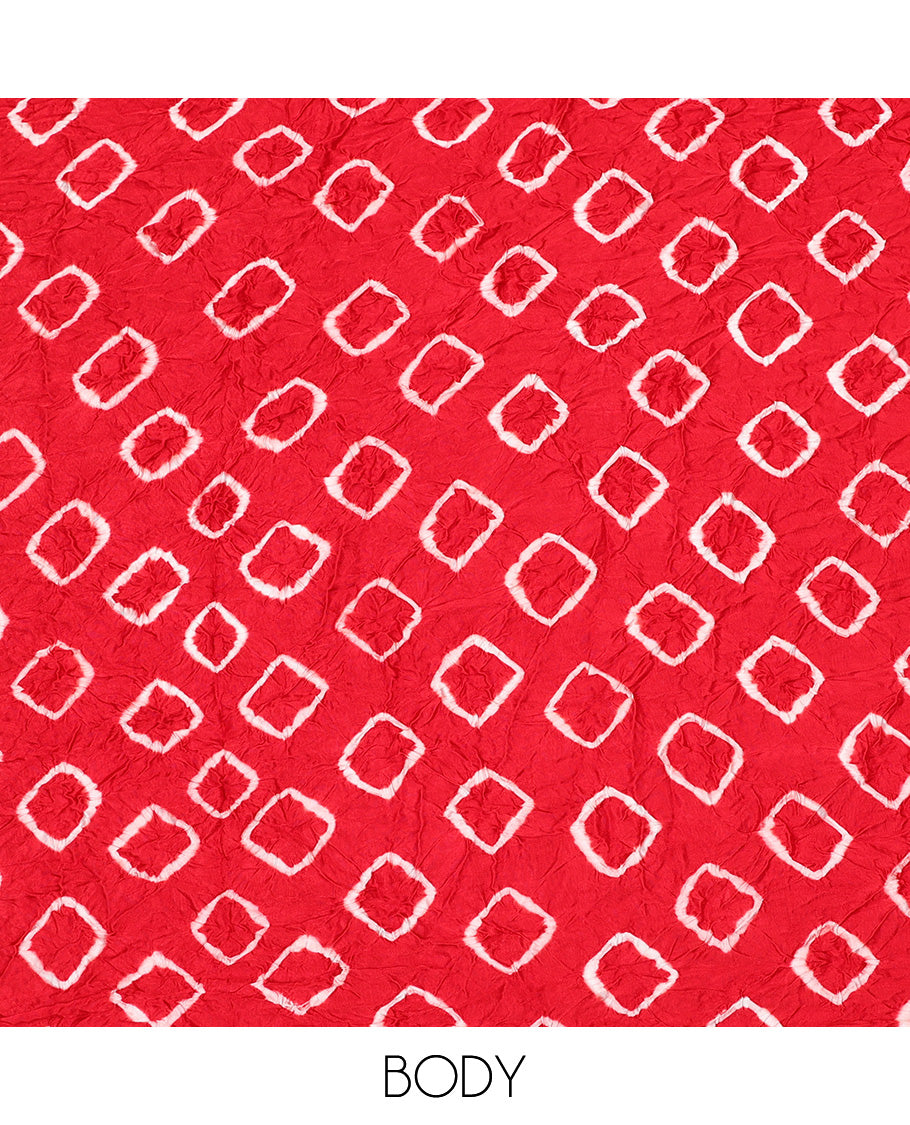 Borderless Red Bandhani Dola Silk Saree