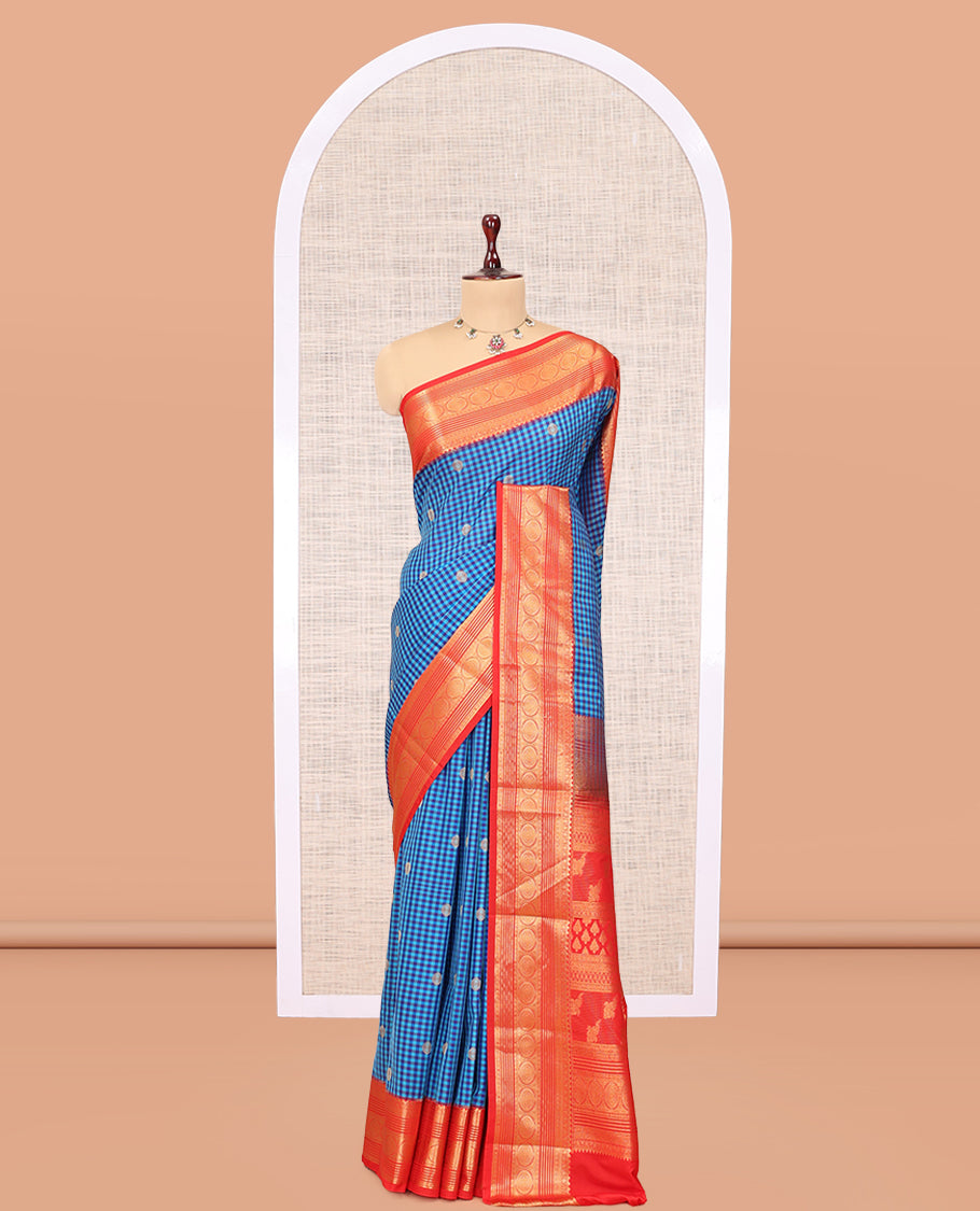 Dark Blue-Light Blue Micro Checks Budget Silk Saree