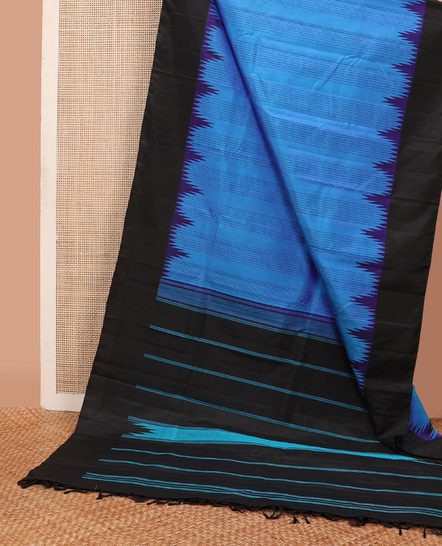 Pale pink striped Kanchipuram silk saree, contrast thazampoo rekku border & pallu of stripes & seppu rekku designs