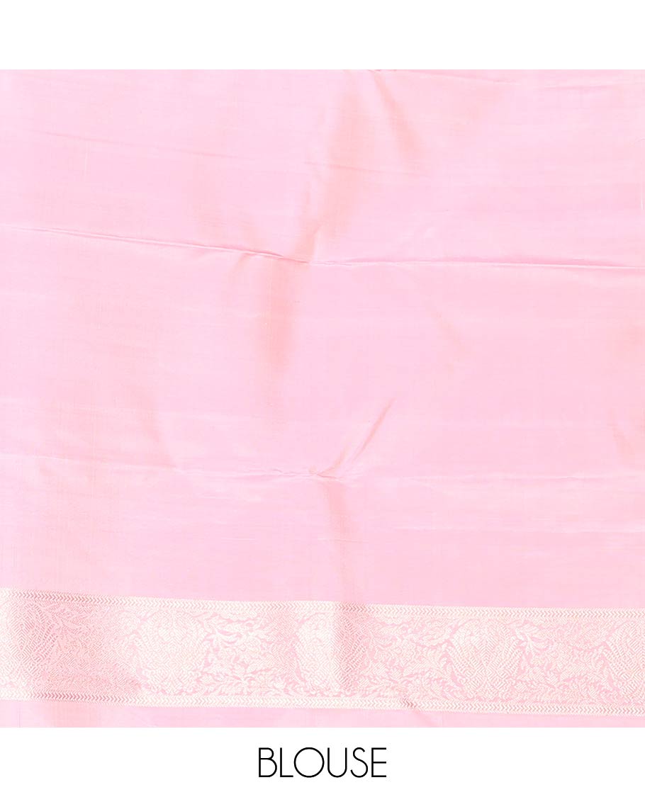 Borderless cream and multi-color ragkat striped half-and-half Kanchipuram designer saree with buttas, intricate pallu