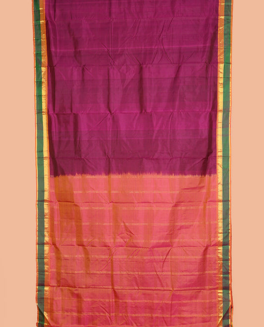 Purple vazhaipoo striped ten-yard silk saree, contrast rettai pettu border of thilakam,vanki & kathir designs & zari striped pallu
