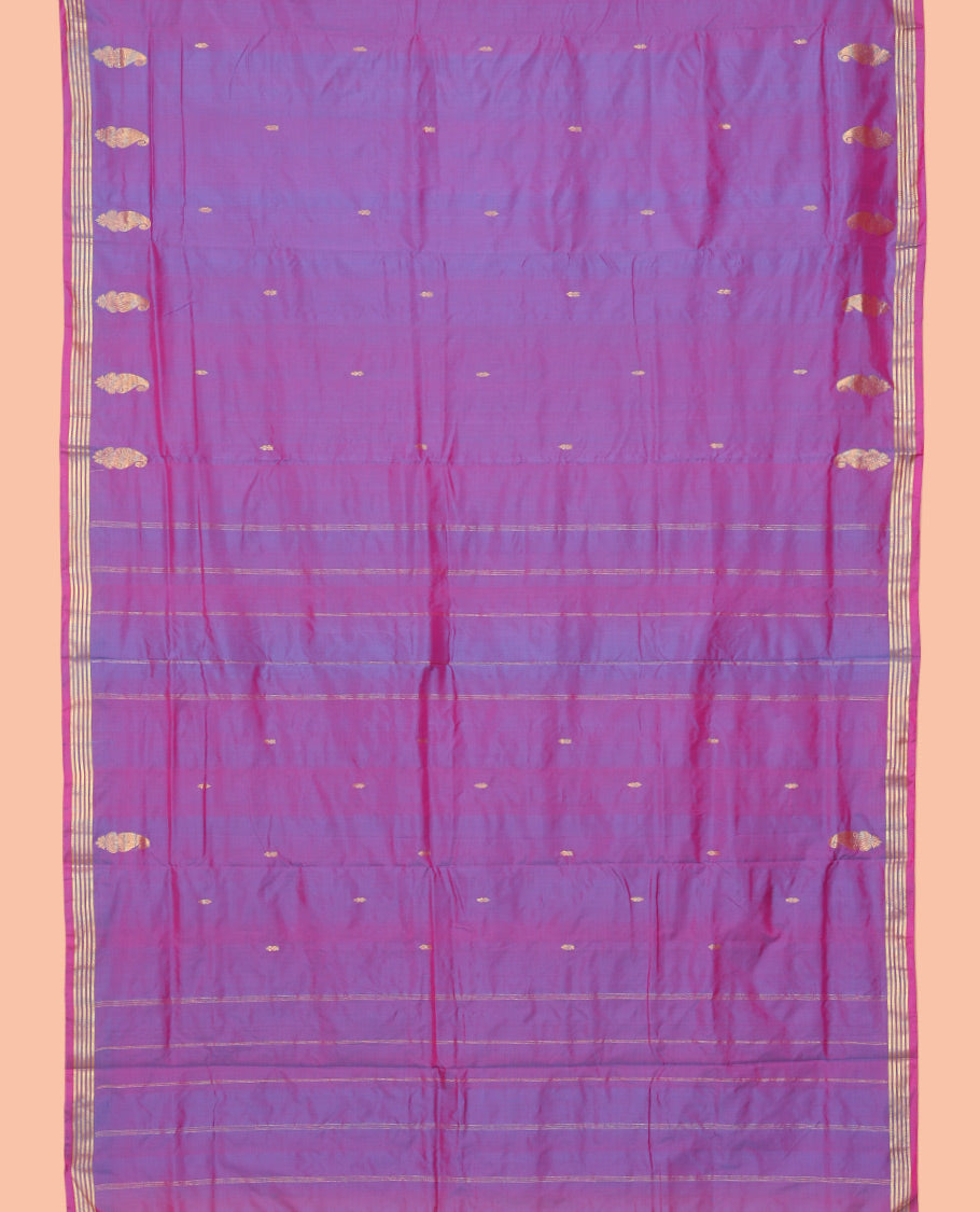 Purple Zari Buttas Ten-Yard Saree, Highlighted by a Zari Traditional Border, Self-Pallu of Buttas and Stripes, and No Blouse