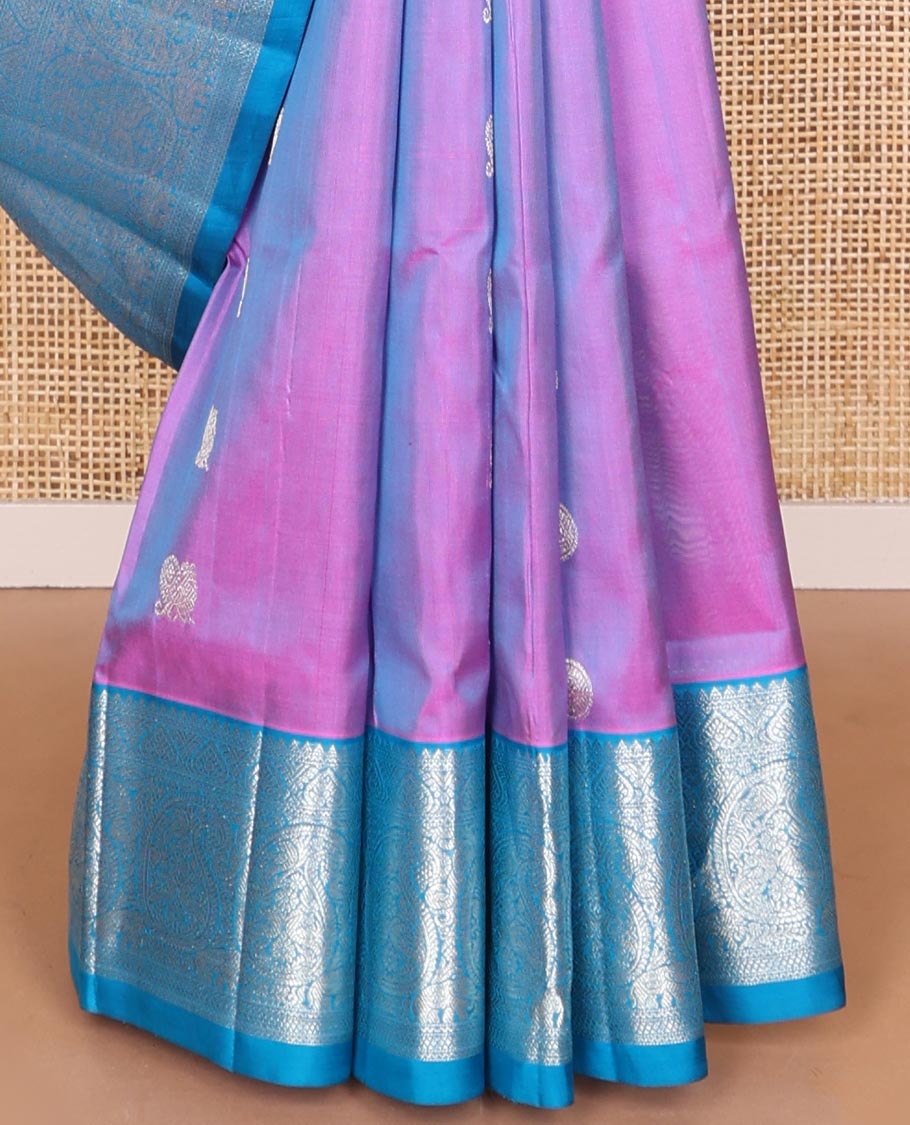 Purple round motifs venkatagiri silk saree with contrast zari design border & floral design pallu