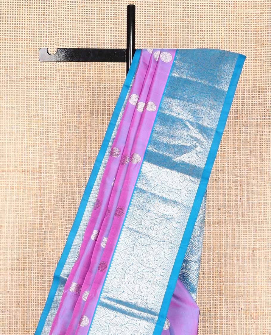 Purple round motifs venkatagiri silk saree with contrast zari design border & floral design pallu