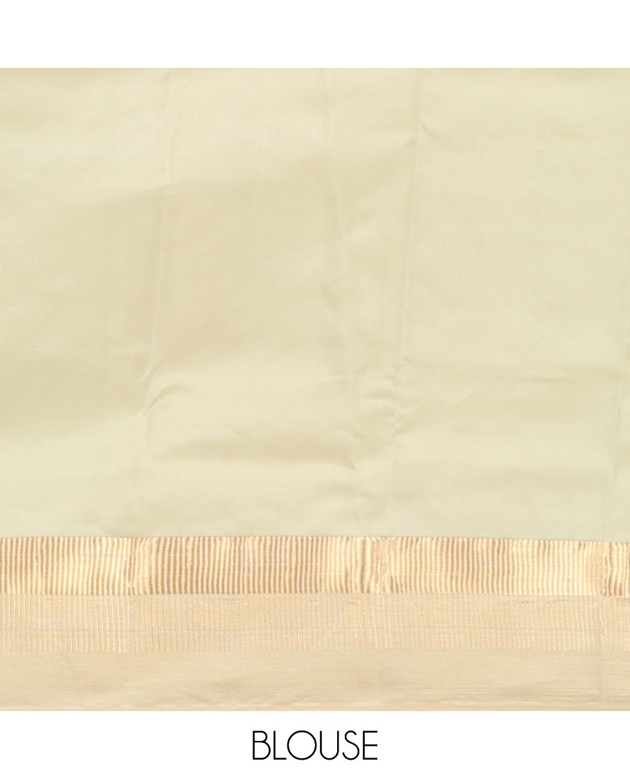 Off-white muniya buttas Vasundhara silk mix saree, seppu rekku zari border & pallu or seppu rekku design