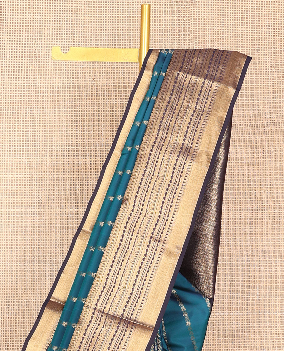 Blue zari buttas vasundhara silk mix saree, contrast traditional zari border of scallop design & jaal design woven pallu