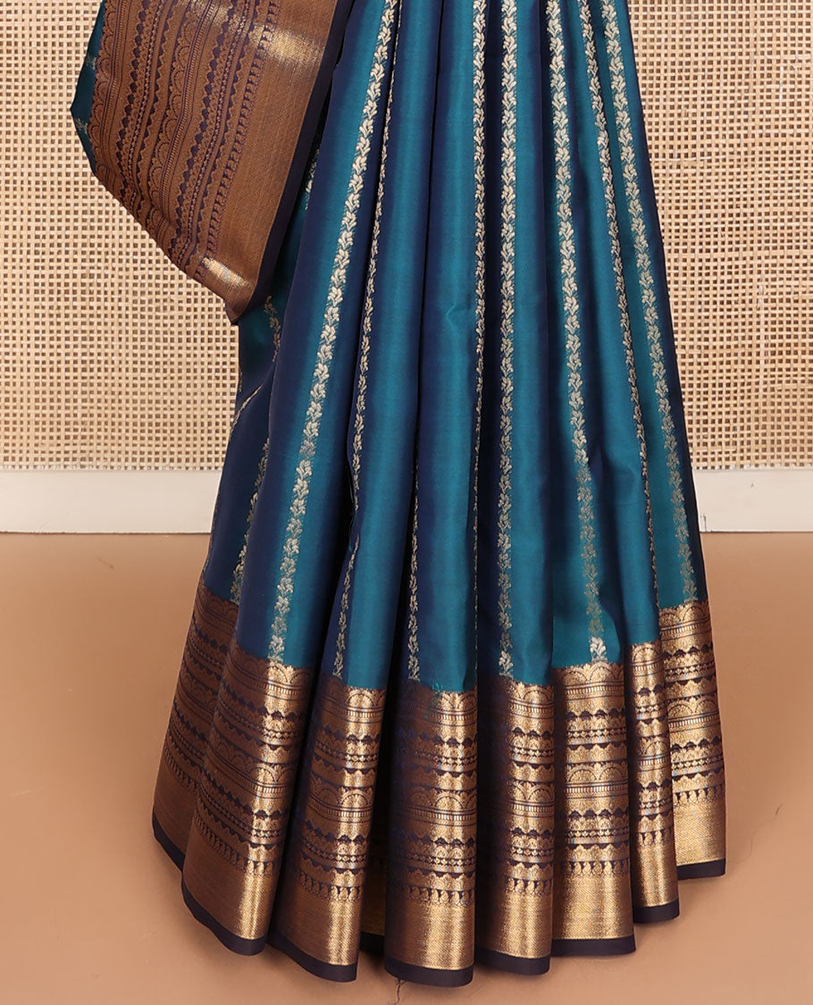 Blue zari buttas vasundhara silk mix saree, contrast traditional zari border of scallop design & jaal design woven pallu