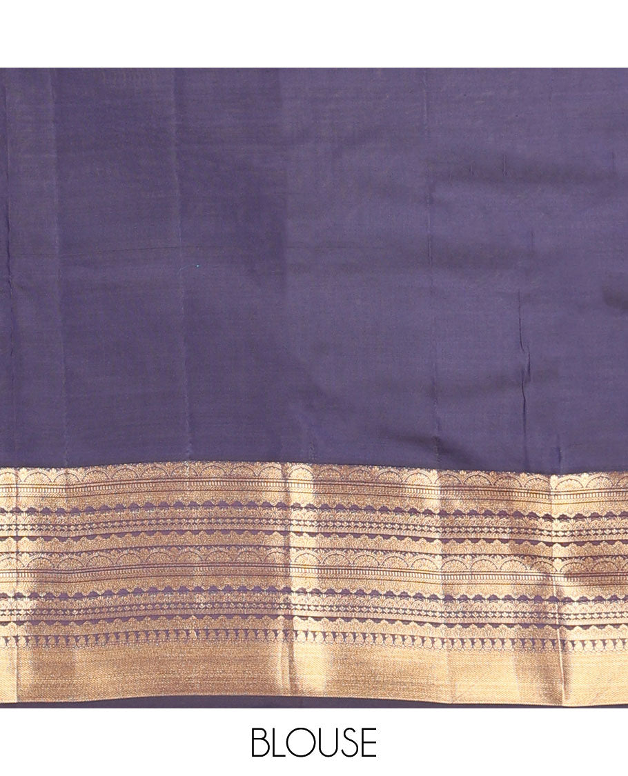 Blue zari buttas vasundhara silk mix saree, contrast traditional zari border of scallop design & jaal design woven pallu