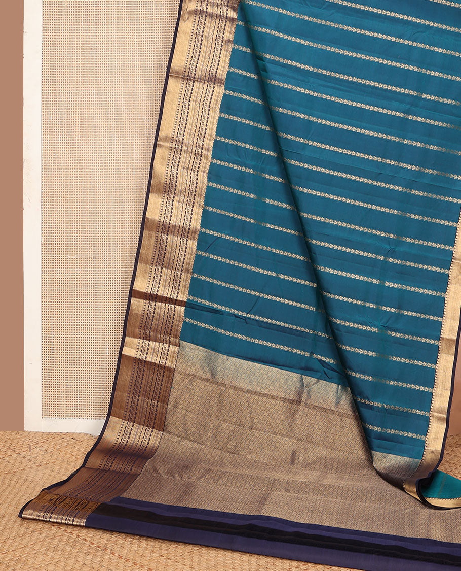 Blue zari buttas vasundhara silk mix saree, contrast traditional zari border of scallop design & jaal design woven pallu
