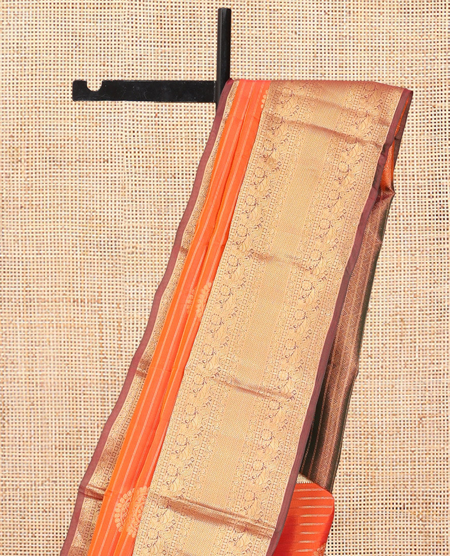 Orange Vasundhara Lite Silk Mix Saree, Bedecked with Zari Buttas and Stripes, a Contrast Border of Kodi Visiry, Mayil, and Mayil Kann Designs, Jaal Pallu, and a Contrast Blouse