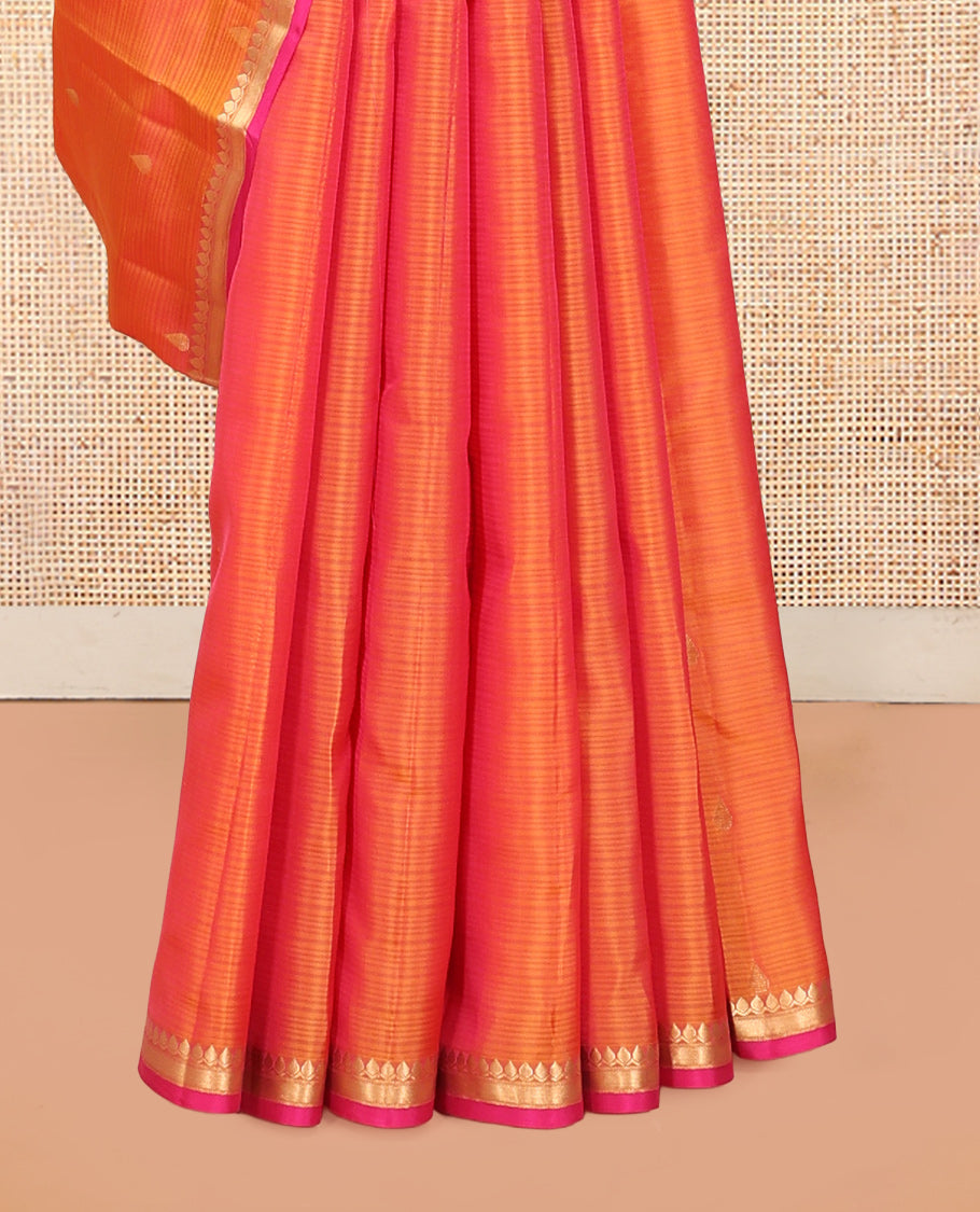 Orange Zari Buttas Vasundhara Lite Silkmix Saree, a Contrast Piping Border, Vanki Pallu, Contrast Blouse