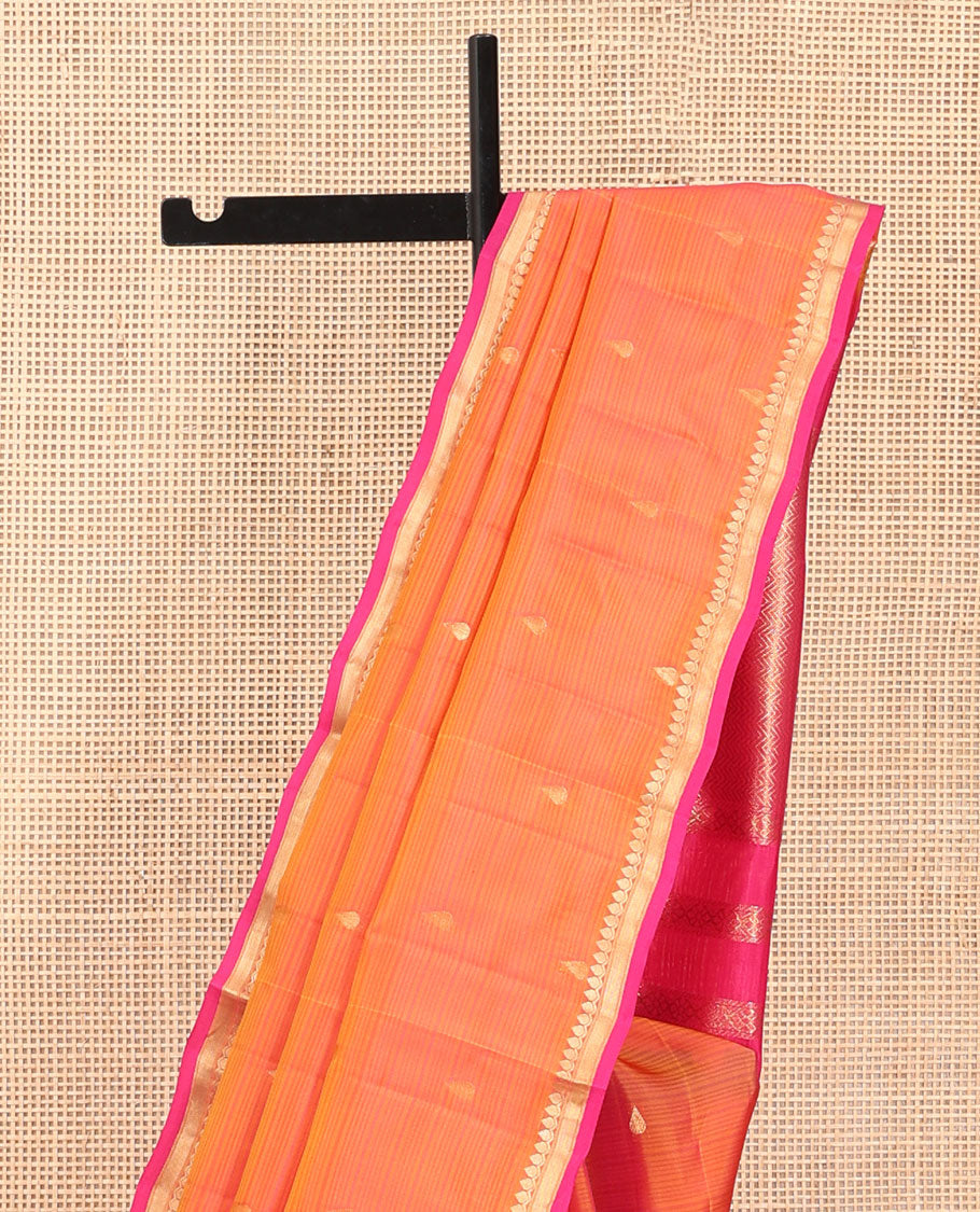 Orange Zari Buttas Vasundhara Lite Silkmix Saree, a Contrast Piping Border, Vanki Pallu, Contrast Blouse