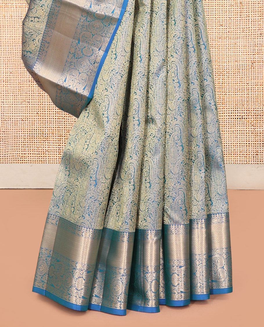 Blue Paisley Jacquard Kanchipuram Wedding Silk Saree