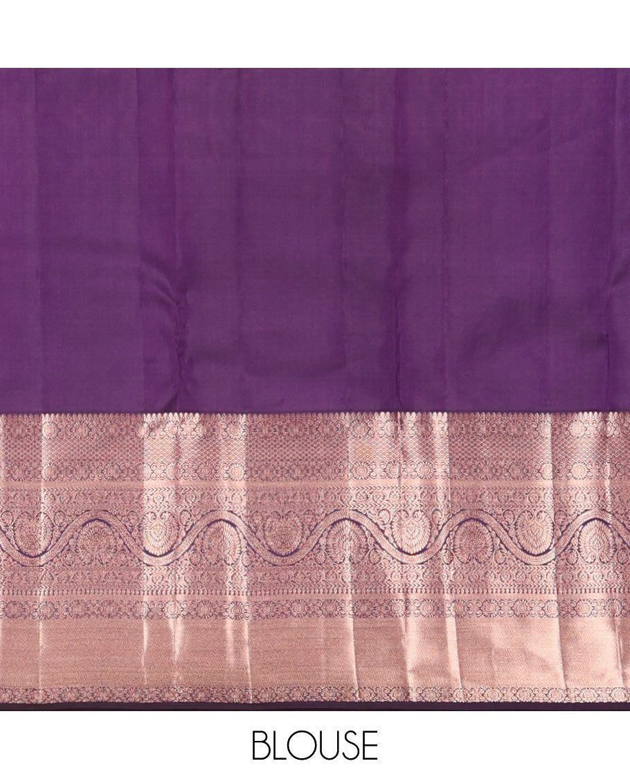 Purple floral jacquard wedding silksaree, zari border of thilakam mokku,chakram,mayil kann,kathir,kodi visiry & dhavana kodi designs