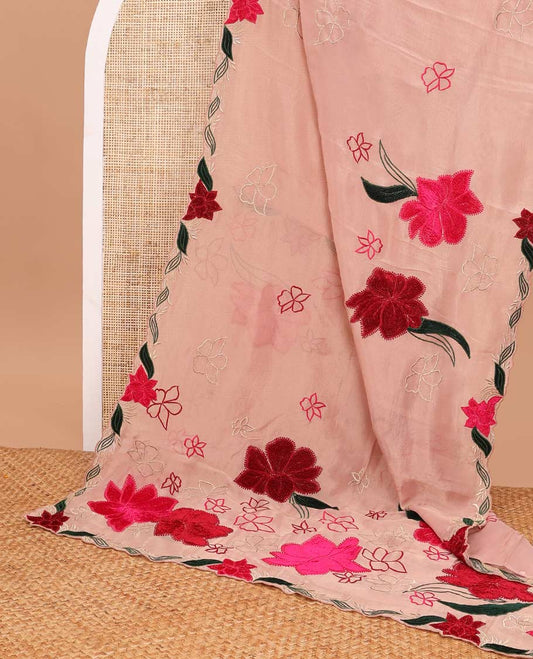 Borderless light pink floral embroidery tissue saree