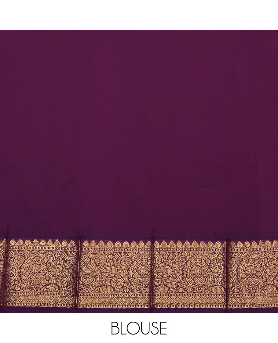Rust Budget Silk Saree, Enriched with Zari Buttas All Over Its Body, Complemented by a Contrast Traditional Zari Design Border, Pallu Steeped with Flower Designs, and Paired with a Contrast Blouse