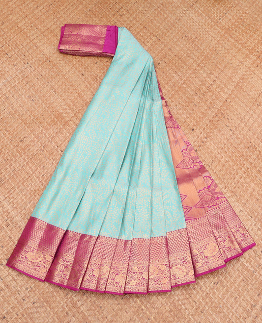 Blue Budget Silk Saree, Mesmerized with Jacquard Design, Complemented by a Contrast Traditional Zari Border, Grand Pallu, and a Contrast Blouse