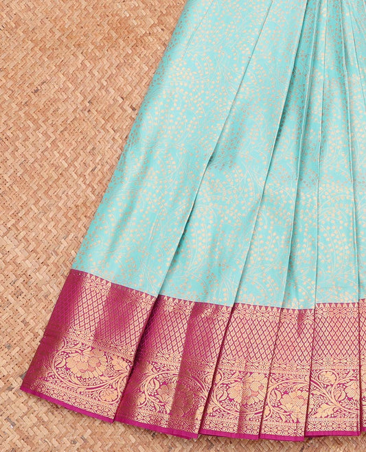 Blue Budget Silk Saree, Mesmerized with Jacquard Design, Complemented by a Contrast Traditional Zari Border, Grand Pallu, and a Contrast Blouse