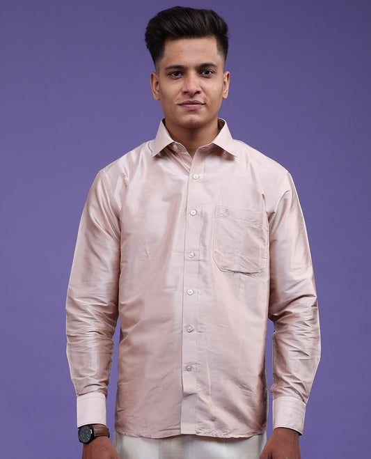 Cream plain design full-sleeve pure-silk shirt