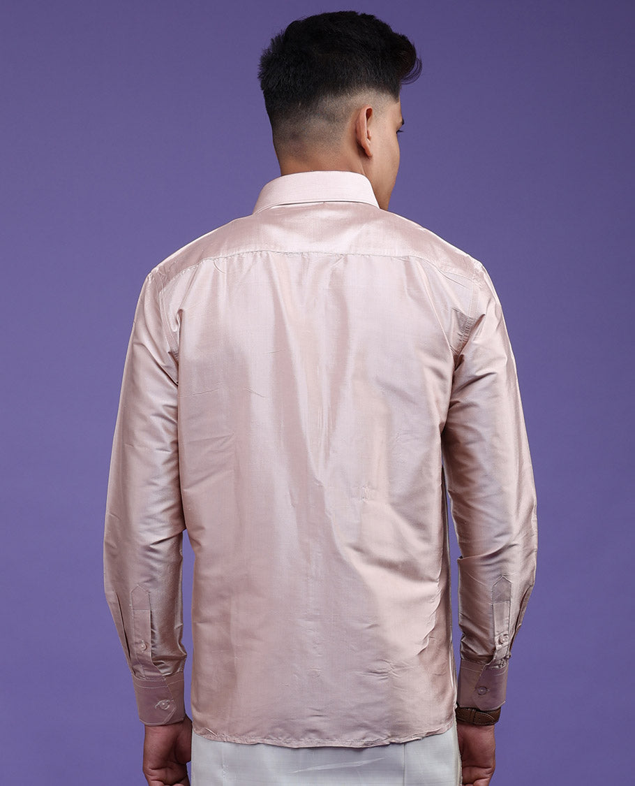 Cream plain design full-sleeve pure-silk shirt
