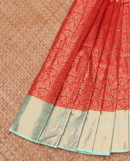 Red Budget Silk Saree, Beautifully Bedecked with Jacquard Design, Complemented by a Contrast Traditional Zari Border, Grand Pallu, and a Contrast Blouse