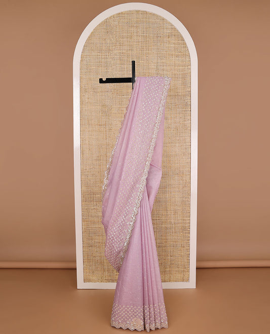 Lavender all-over sequind embroidery organza saree with floral sequins embroidery scallop border