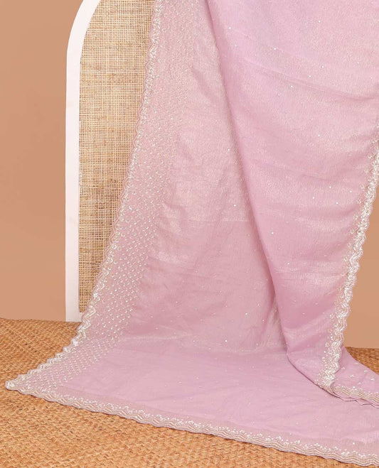 Lavender all-over sequind embroidery organza saree with floral sequins embroidery scallop border