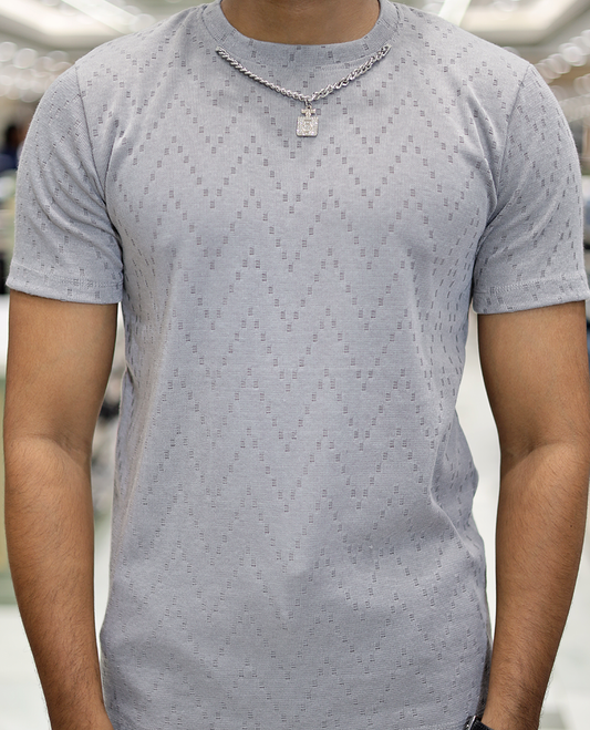 Grey Chevron Cotton-Blended T-Shirt