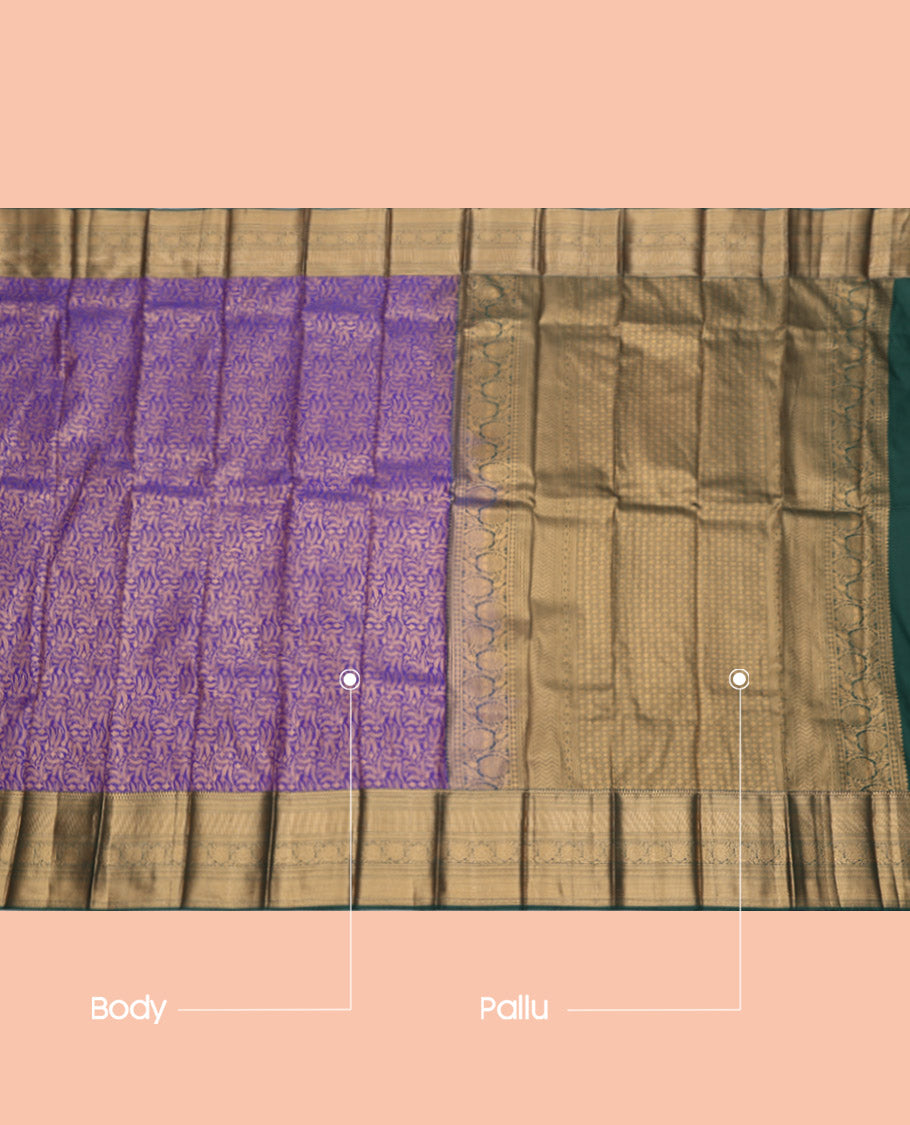 Violet Budget Silk Saree, Embellished with Jacquard Design, Complemented by a Contrast Traditional Zari Border, Grand Pallu, and a Contrast Blouse