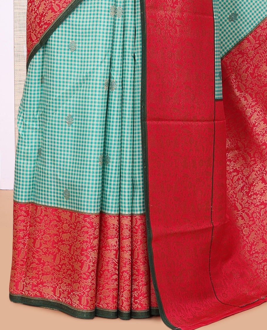 Rama Blue Micro Checks Fancy Mysore Silk Saree