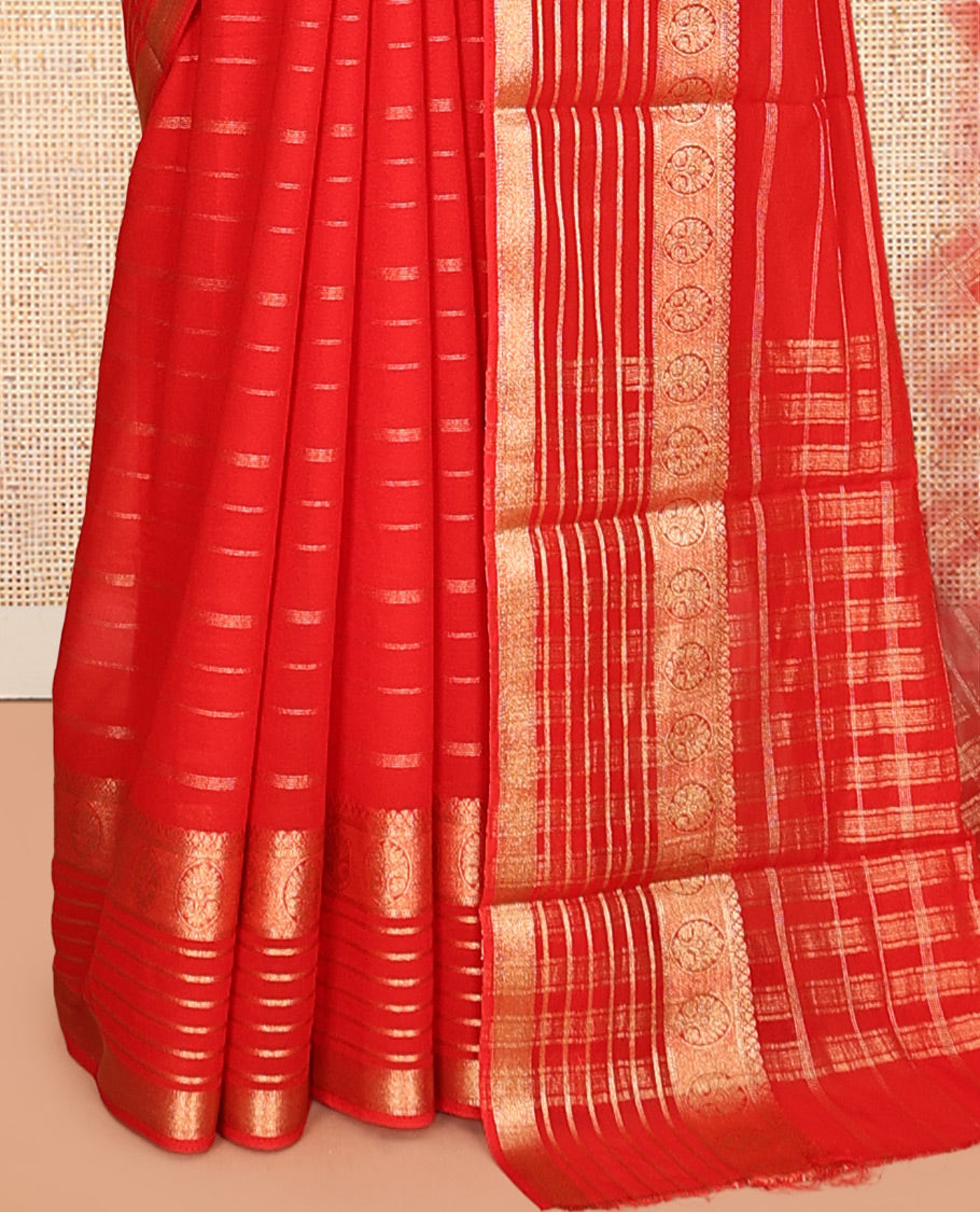 Red Semi Mysore Silk Saree