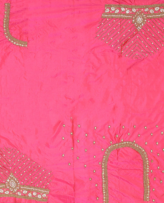 Pink striped, floral aari embroidery material blouse