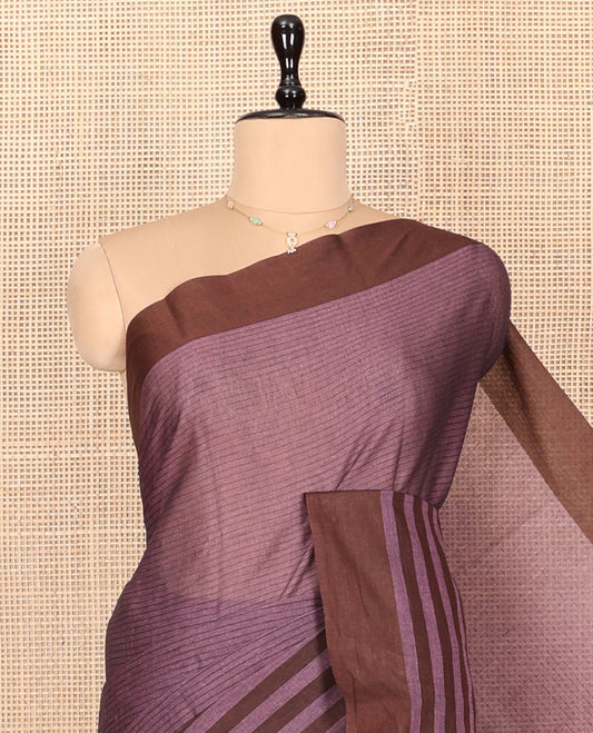 Brown Striped Andhra Cotton Saree, a Contrast Border, Striped Pallu, and a Matching Blouse