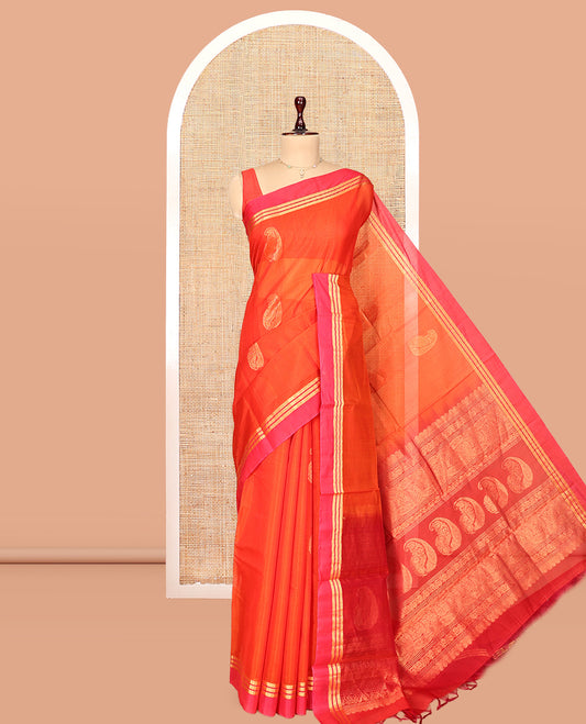 Orange Paisley Silk Cotton Saree