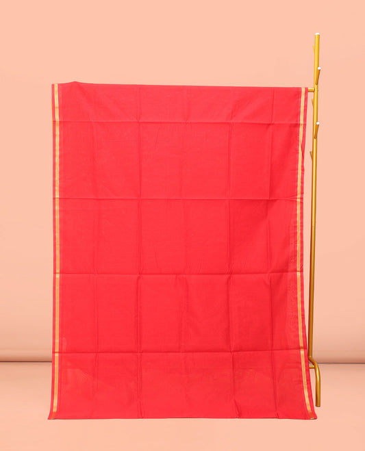 Red Plain Poly Cotton Saree