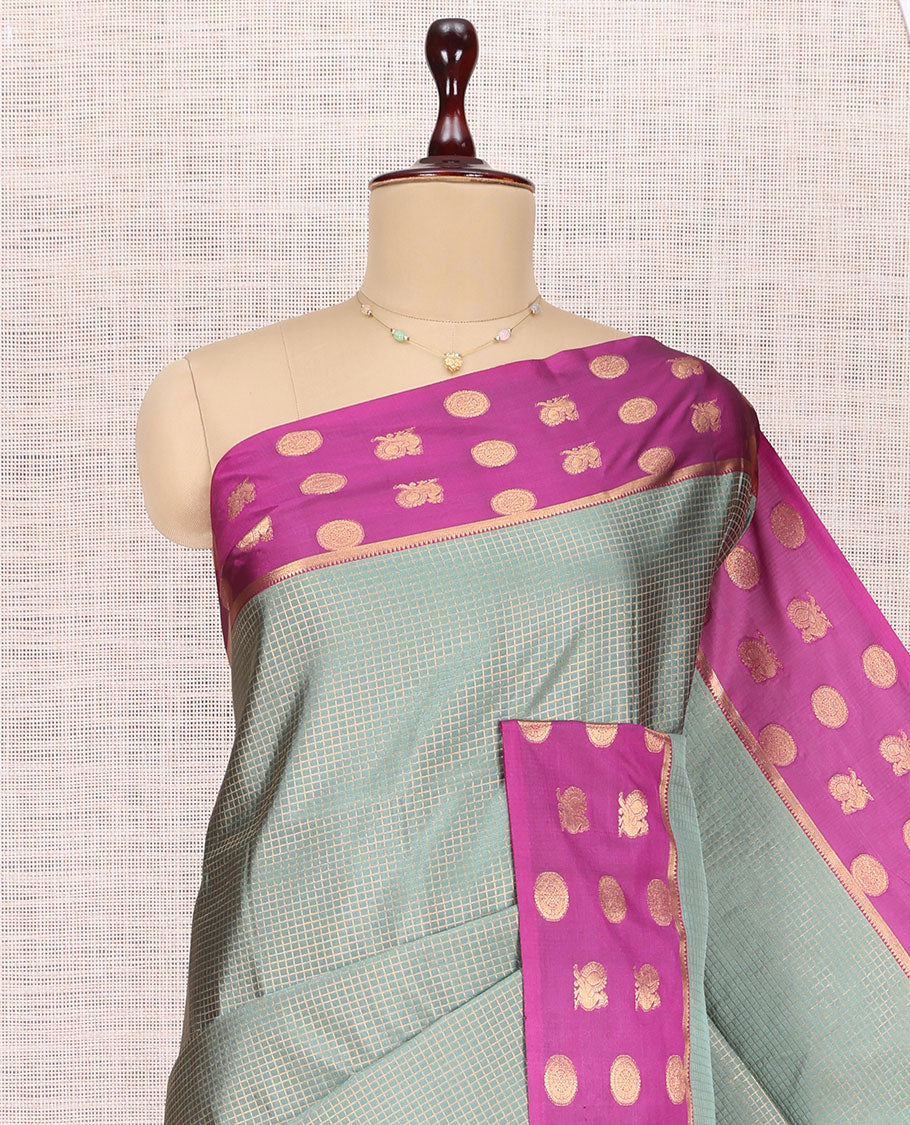 Grey Peacock Chakram Budget Silk Saree