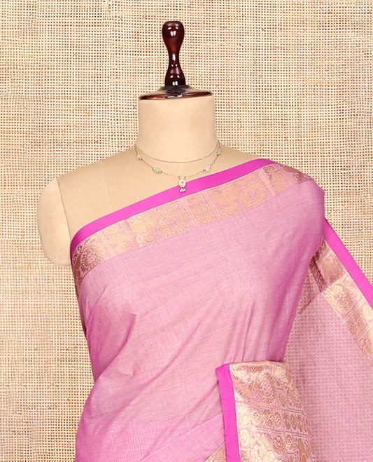 Pink Plain Chettinad Cotton Saree