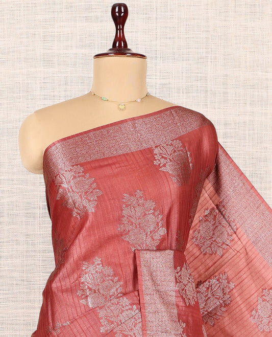 Red Tussar Silk Saree