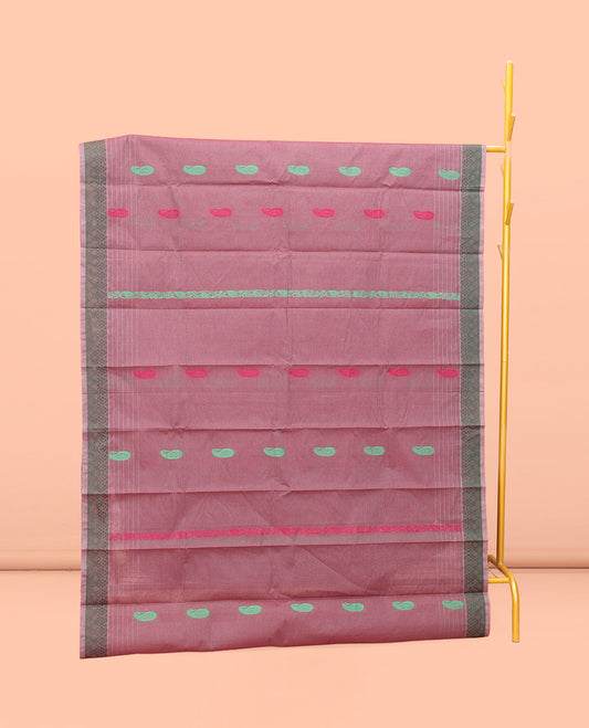 Rosewood Pink Kanchi Cotton Saree, Adorned with Thread Paisley Buttas All Over Its Body, a Subtle Self-Border, Pallu of Intricate Designs, and Paired with a Matching Blouse