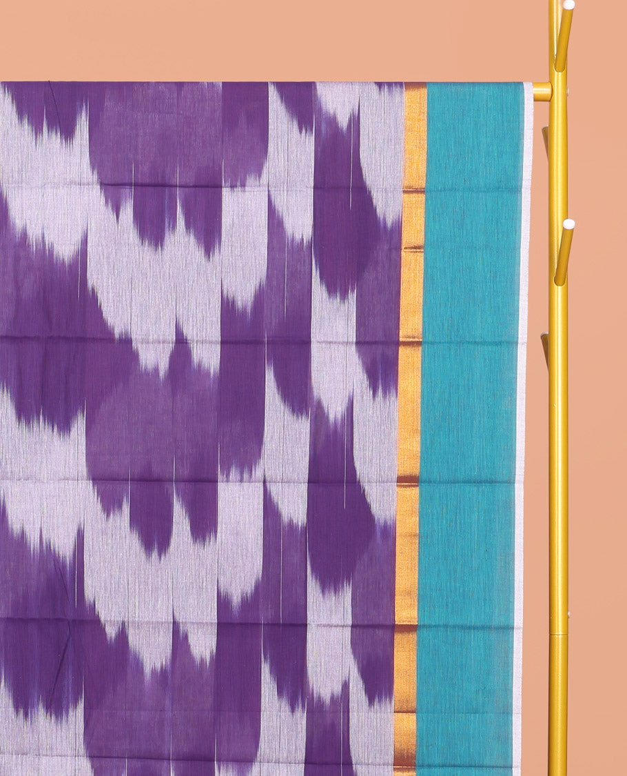 Violet Ikat Textured Chirala Cotton Saree, a Contrast Border, Self-Pallu, and a Matching Blouse