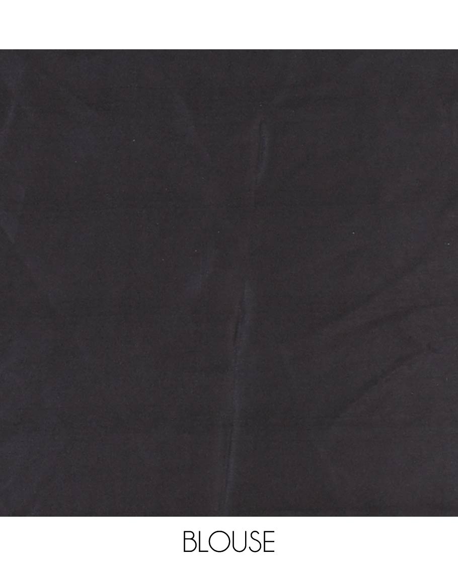 Bordeless black with blue printed design modal crepe saree & printed pallu along with plain blouse